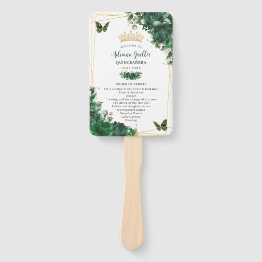 Quinceañera Emerald Groen Bloemen Padrinos Program Handwaaier (Voorkant)
