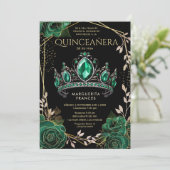 Quinceañera Emerald Groen Tiara Bloemen Spaans Kaart (Staand voorkant)