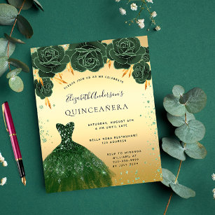 Quinceanera émeraude or vert invitation robe