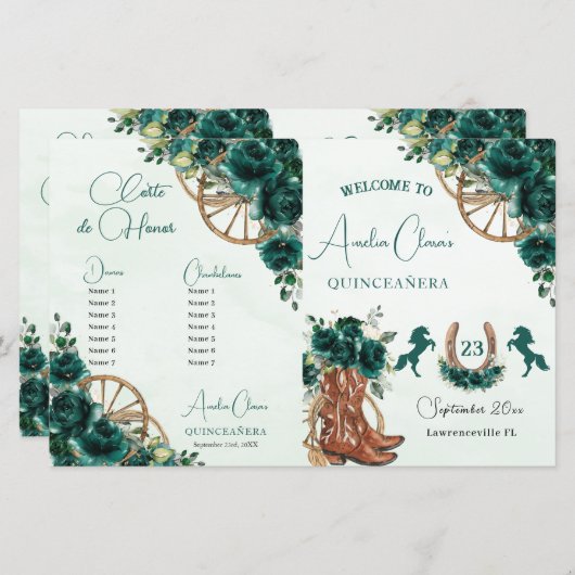 Quinceañera Émeraude Verte Fleurie Programme Charr (Devant / Derrière)