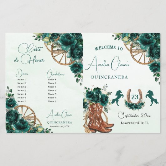 Quinceañera Émeraude Verte Fleurie Programme Charr (Devant)