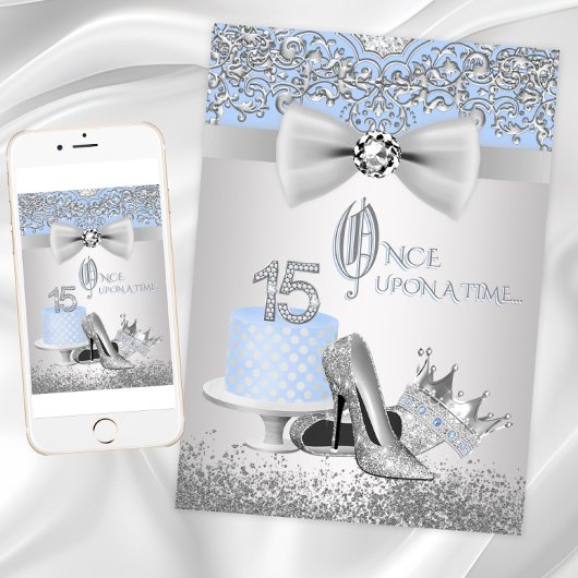 Quinceanera en argent bleu Princesse Invitations