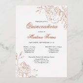 Quinceanera en Mass Elegant Botanical Roos Gold Folie Uitnodiging (Voorkant)