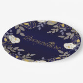 Quinceanera en Tiara Botanical in blauw en goud Papieren Bordje (Gekanteld)