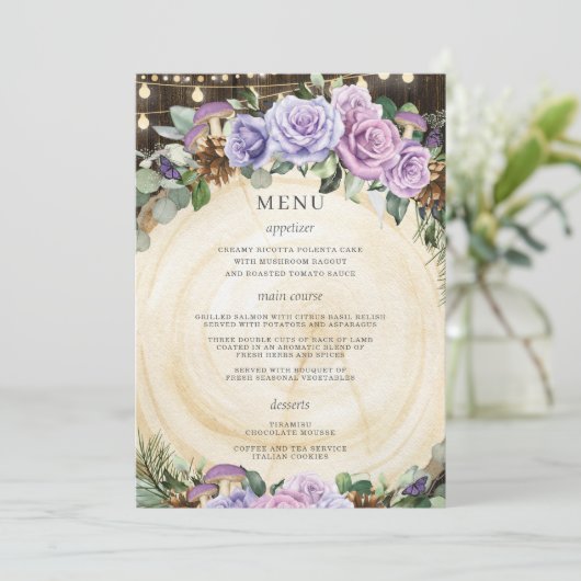 Quinceañera Enchanted Forest Purple Floral Menu (Debout devant)