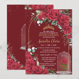 Quinceañera Enchanted Red Rose Floral Princess Kaart