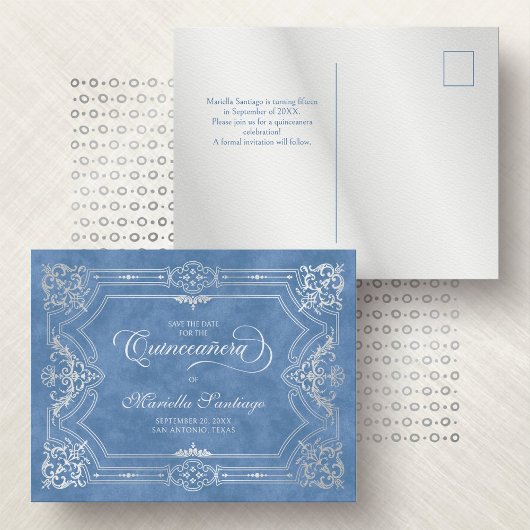 Quinceanera Enregistrer la date Carte postale bleu