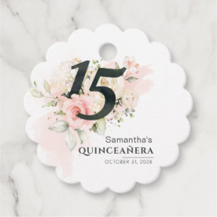 Quinceanera Eucalyptus Pink Floral 15e verjaardag Bedankjes Labels