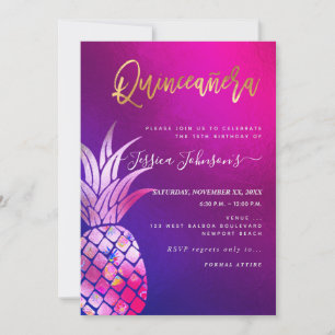 Quinceanera, Faux gouden Waterverf ananas Save The Date