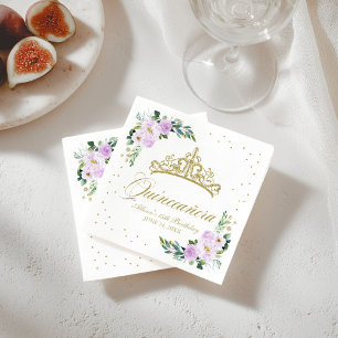 Quinceanera-feest gouden tiara paarse lilac bloeme servet