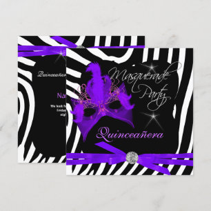 Quinceanera Feest Maskerade Paars Zebra Kaart