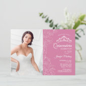Quinceanera-feest met foto - Roze witte bloemen Kaart (Staand voorkant)