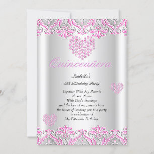 Quinceanera Feest Mooie Roze Harten Kant 4 Kaart