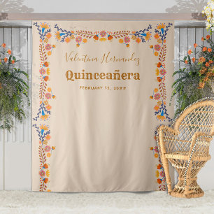 Quinceanera-feestfoto-achtergrond Mexicaanse bloem Wandkleed