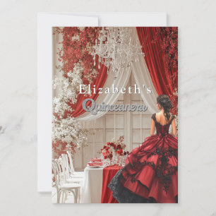 Quinceañera-feestzaal rode jurk kristallen kroonlu kaart