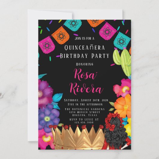 Quinceañera Festive Gold Crown Birthday Party Kaart (Voorkant)