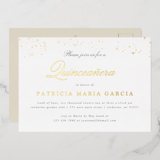 Quinceanera feuille d'or invitation par carte post (Recto/Verso)