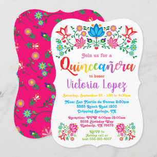 Quinceañera Fiesta Birthday Party folkart bloemen Kaart