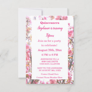 Quinceanera Fiftiende verjaardag Roze Cherry Flora Kaart