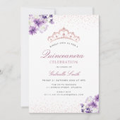 Quinceanera fleurie violette invitation (Devant)