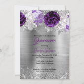 Quinceanera fleurie violette Invitation (Devant)
