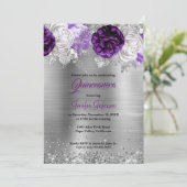 Quinceanera fleurie violette Invitation (Debout devant)