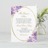 Quinceanera fleurie violette invitation en espagno (Debout devant)