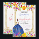 Quinceanera Fleurs colorées Gold Invitation<br><div class="desc">Quinceanera Fleurs colorées Gold Invitation Mis Quince Anos,  15e anniversaire, </div>