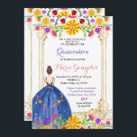 Quinceanera Fleurs colorées Gold Invitation<br><div class="desc">Quinceanera Colorful Flowers Gold InvitationMis Quince Anos,  15e anniversaire, </div>
