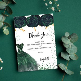 Quinceanera fleurs de robe verte carte de remercie