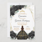 Quinceanera Floral Black Gold Invitation (Devant)