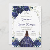 Quinceanera Floral Blue Silver Invitation (Devant)