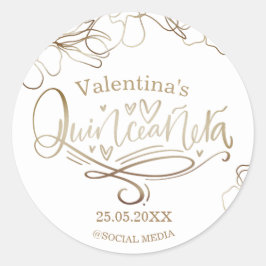 Quinceañera floral gold 15e verjaardag ronde sticker