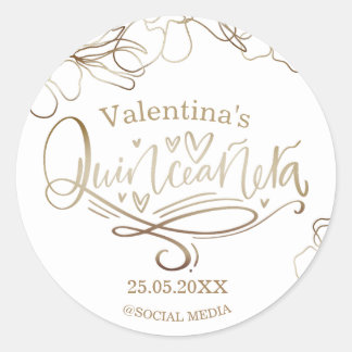 Quinceañera floral gold 15e verjaardag ronde sticker
