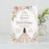 Quinceanera Floral Gold Invitation (Debout devant)