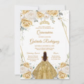 Quinceanera Floral Gold Invitation (Devant)