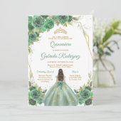 Quinceanera Floral Green Gold Invitation (Debout devant)