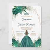 Quinceanera Floral Green Gold Invitation (Devant)
