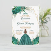 Quinceanera Floral Green Gold Invitation (Debout devant)