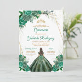 Quinceanera Floral Green Gold Invitation (Debout devant)