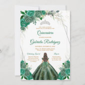 Quinceanera Floral Green Silver Invitation (Devant)