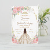 Quinceanera Floral Pink Gold Invitation (Debout devant)