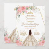 Quinceanera Floral Pink Gold Invitation (Devant / Derrière)