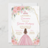 Quinceanera Floral Pink Gold Invitation (Devant)