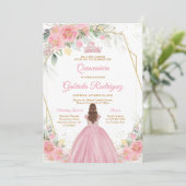 Quinceanera Floral Pink Gold Invitation (Debout devant)