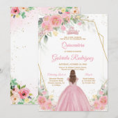 Quinceanera Floral Pink Gold Invitation (Devant / Derrière)