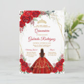 Quinceanera Floral Red Gold Invitation (Debout devant)