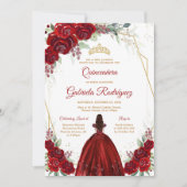 Quinceanera Floral Red Rose Gold Invitation (Devant)