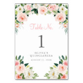 Quinceañera Floral rose Numéro de table Carte Rose (Dos)