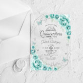 Quinceanera Floral Turquoise Silver Acryl Uitnodigingen